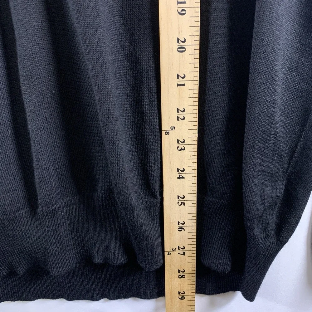 Paul Fredrick Mens Fine Merino Wool Polo Sweater Size L Black Lightweight Preppy